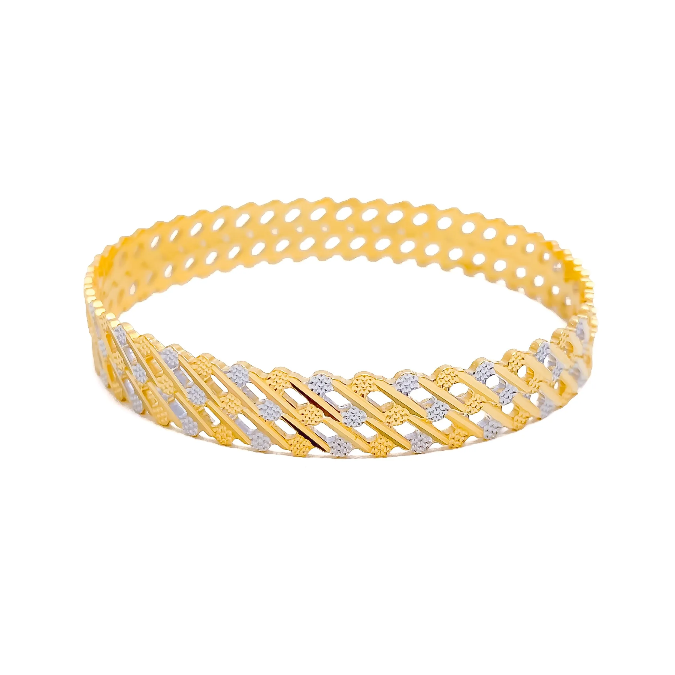 Alternating Striped 22k Gold Bangle Pair