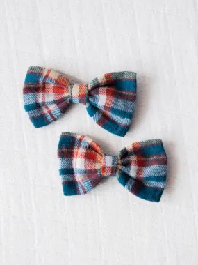 Bow Set Duo - Navy Golden Plaid