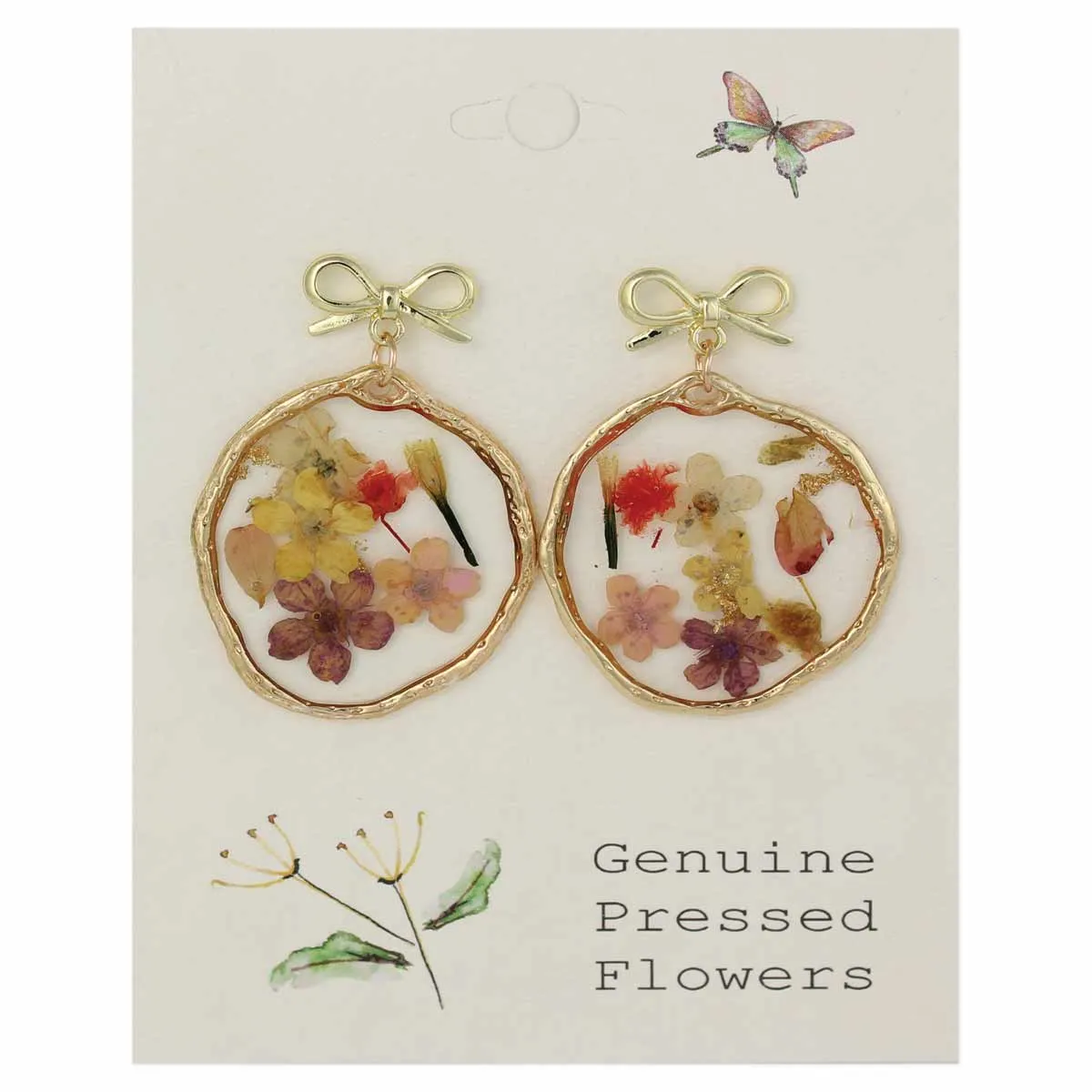 Dried Flower Round Bow Earrings