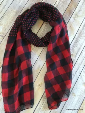 Gingham Plaid Duo-Print Scarf