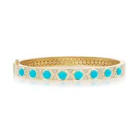 Harwell Godfrey 18k Turquoise Cabochon and Diamond  Bangle