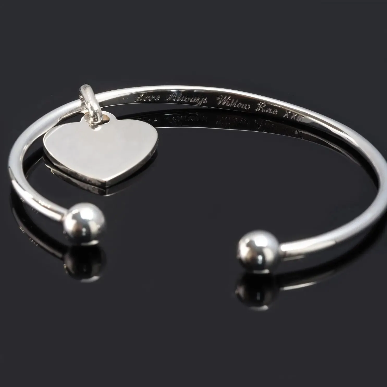 Personalised Sterling Silver Ladies ID Torque Bangle Hand Engraved on Heart or Bangle