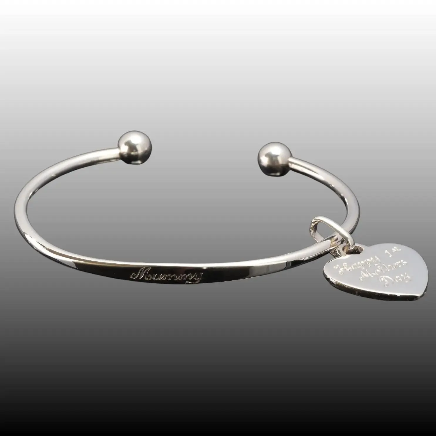 Personalised Sterling Silver Ladies ID Torque Bangle Hand Engraved on Heart or Bangle