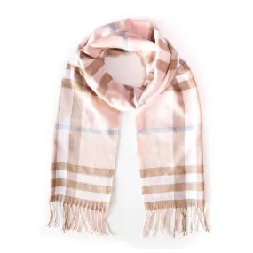 Pink and tan check print scarf