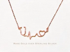 Rose Gold over Sterling Silver stethoscope necklace, heartbeat necklace, EKG necklace