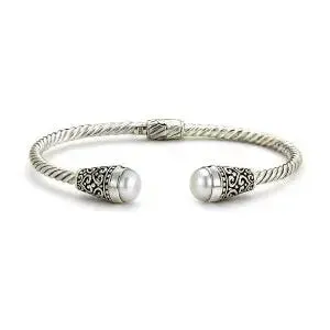 SS TWISTED CABLE 3MM BANGLE WITH FRESH WATER PEARL