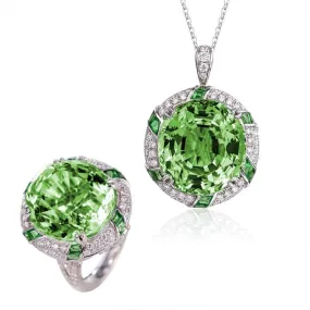 Vintage Peridot Diamond Jewelry Set - 925 Sterling Silver